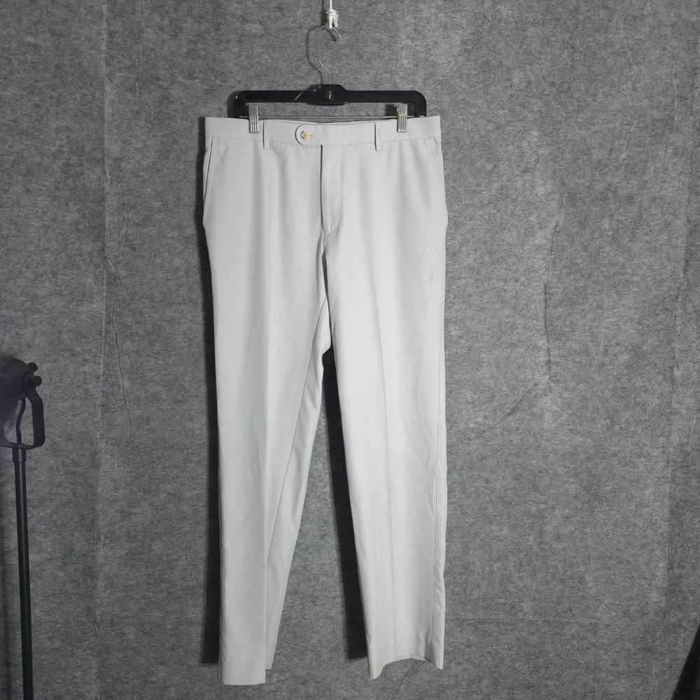 Peter Millar Crown Sport Pants Mens 34x34 Grey Performance Golf Flat Front EB78